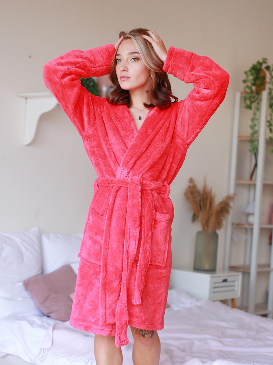 Халат махровый женский короткий XL Коралловый Халат махровый женский короткий XL Коралловый