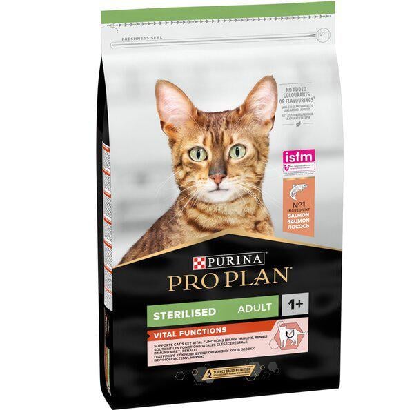 Корм сухой для взрослых стерилизованных кошек Purina PRO PLAN Sterilised 1+ Vital Functions с лососем 10 кг