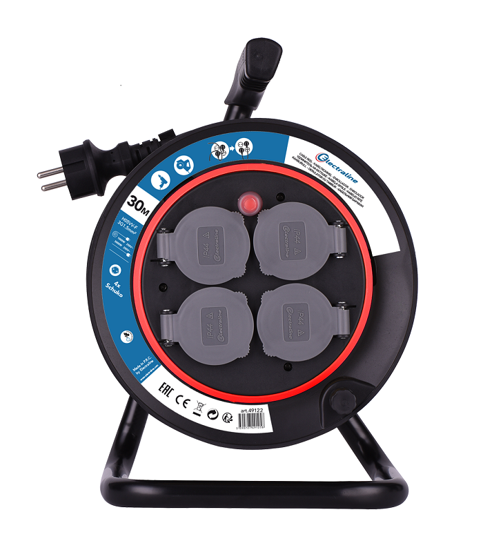 Удлинитель Electraline на катушке 30м4 розетки IP44 ПВС 3х1