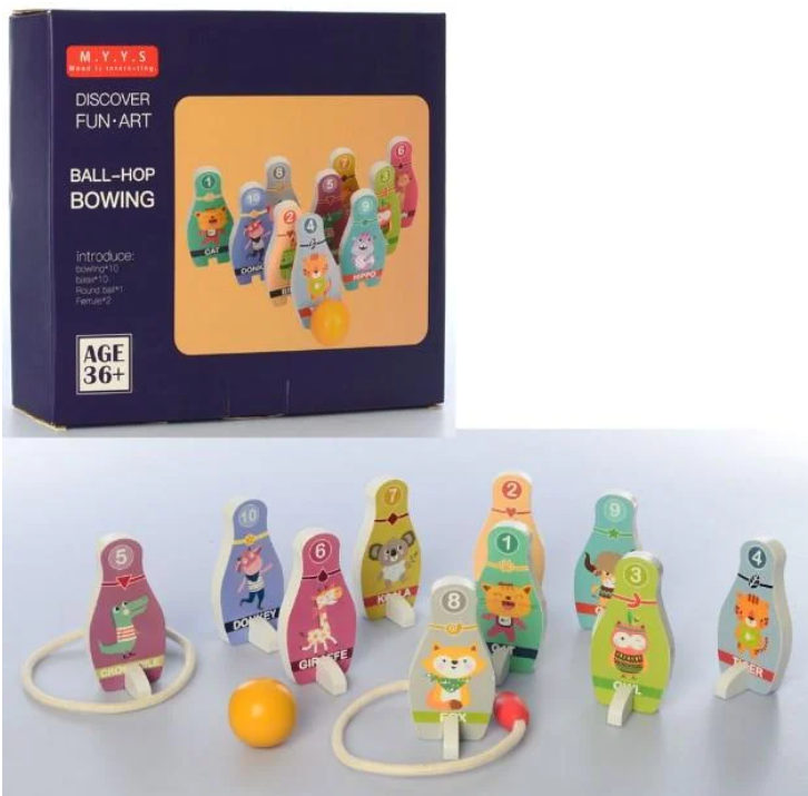 Деревянная игрушка Боулинг-Кольцеброс для детей