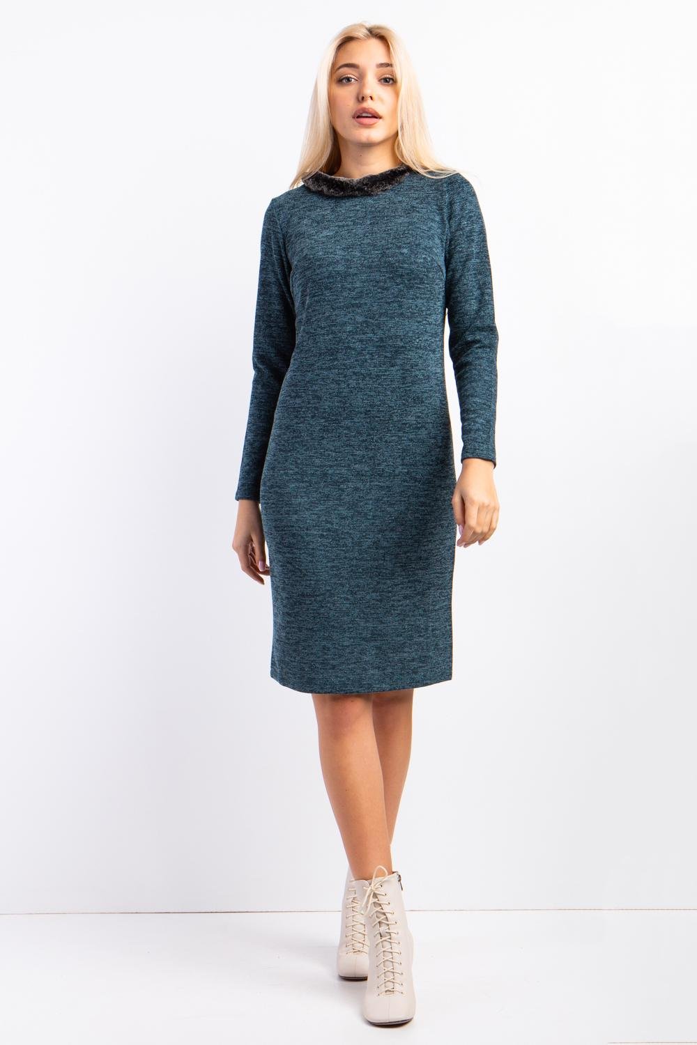 Платье женское прямого силуэта Diва обработанная мехом норки р. 50 Зеленый (029)