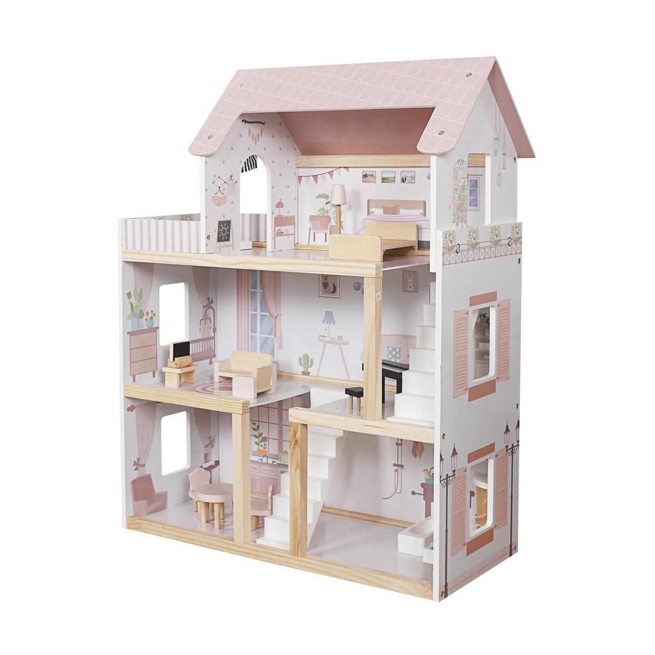Кукольный домик деревянный AVKO Вилла Толедо с мебелью Pink (44444413)