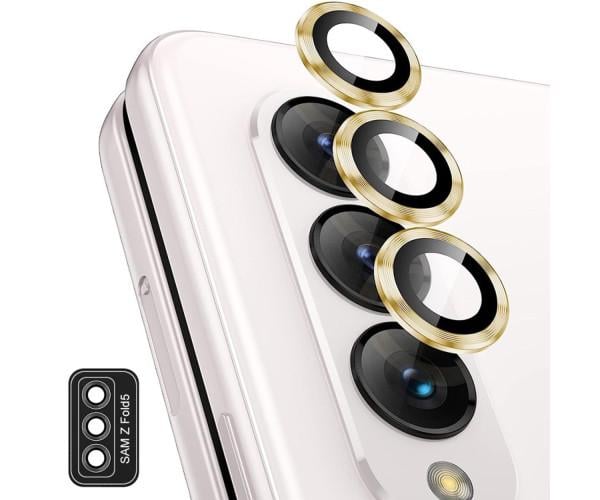 Защитное стекло с рамкой CD Pattern на заднюю камеру для Samsung Galaxy Z Fold5 Золотой