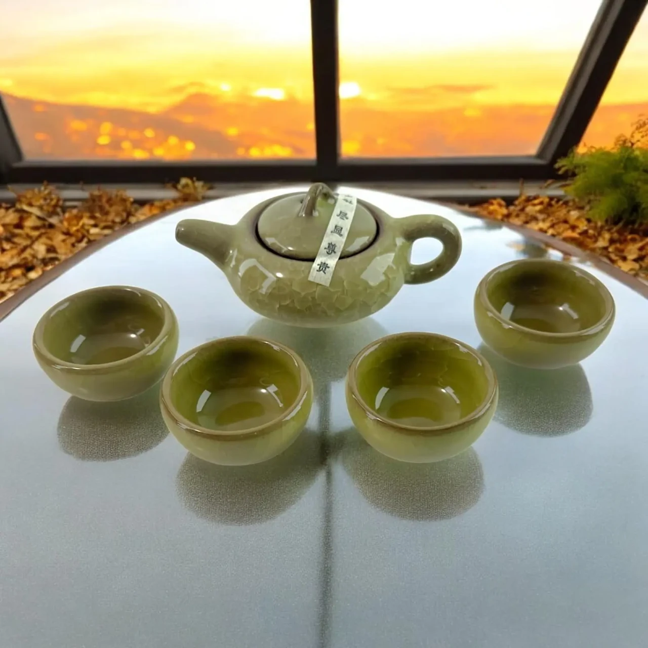 Сервиз керамический чайник 120 мл/чашка 40 мл 22х4х8 см Оливковый (35991)