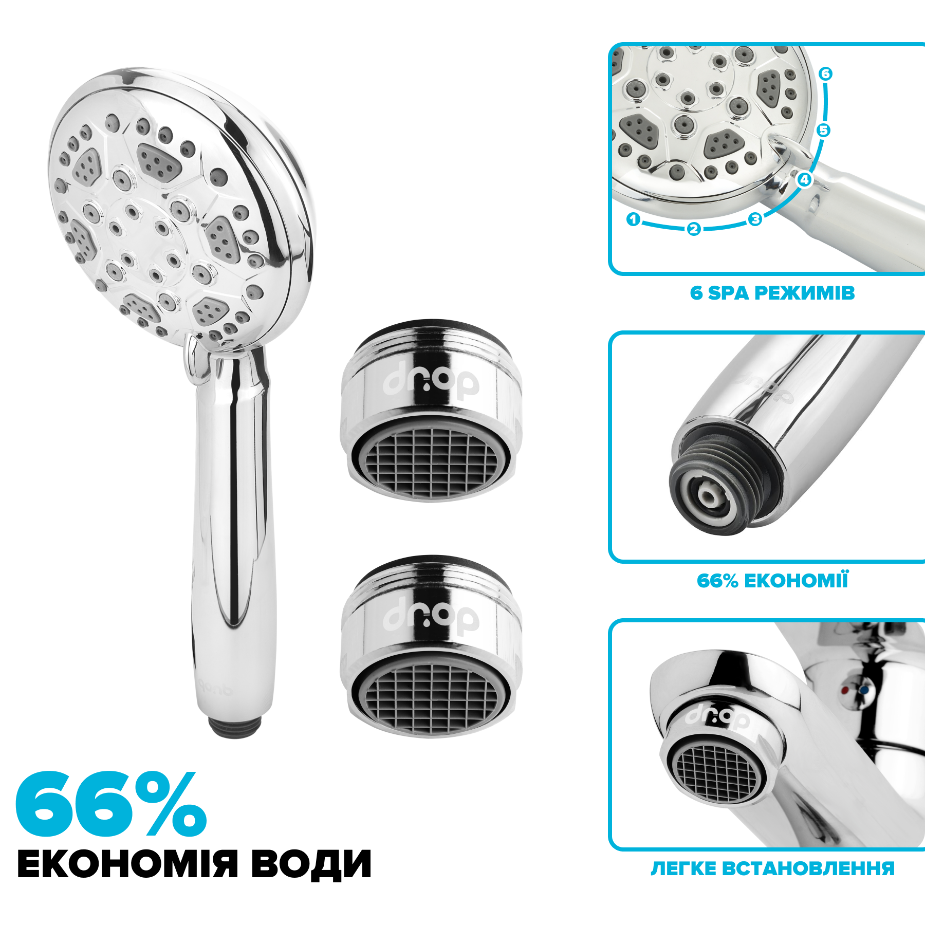 Набор для экономии воды Drop PM2+MULTI100G 66% лейка для душа/аэраторы 2 шт. (147766) - фото 2