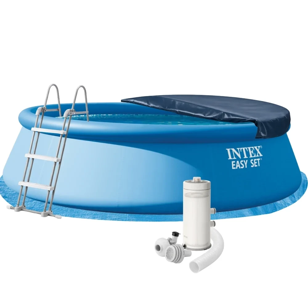 Бассейн надувной круглый Intex 26166 457х107 см с фильтр-насосом стремянкой/подстилкой/тентом Синий (147-9-26166 #2024)