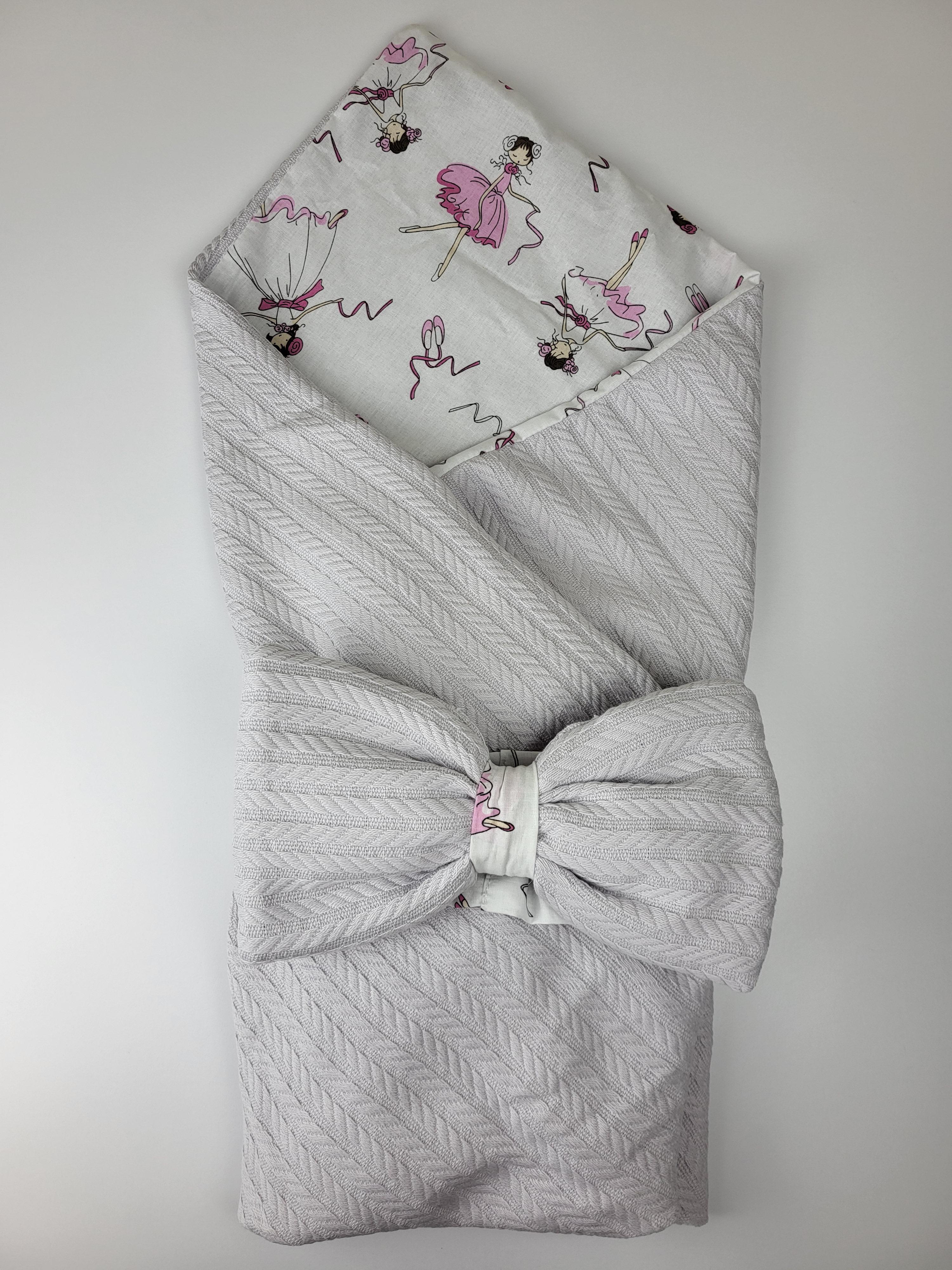 Плед на выписку двусторонний 2в1 с балеринами 100х80 см Серый (1558)