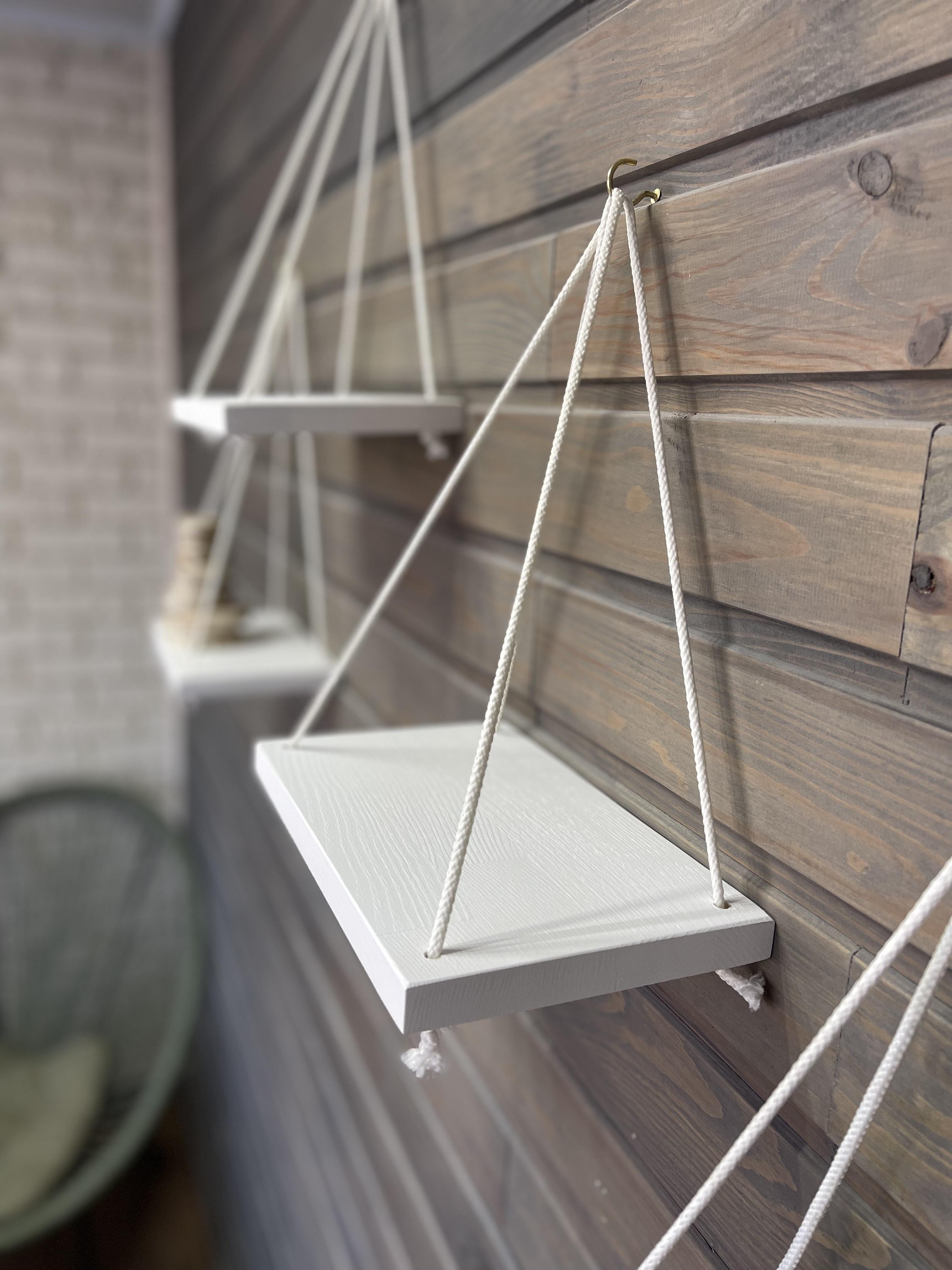 Набор полок подвесных деревянных на канате 15х24 см 4 шт. Белый (id_253) - фото 7