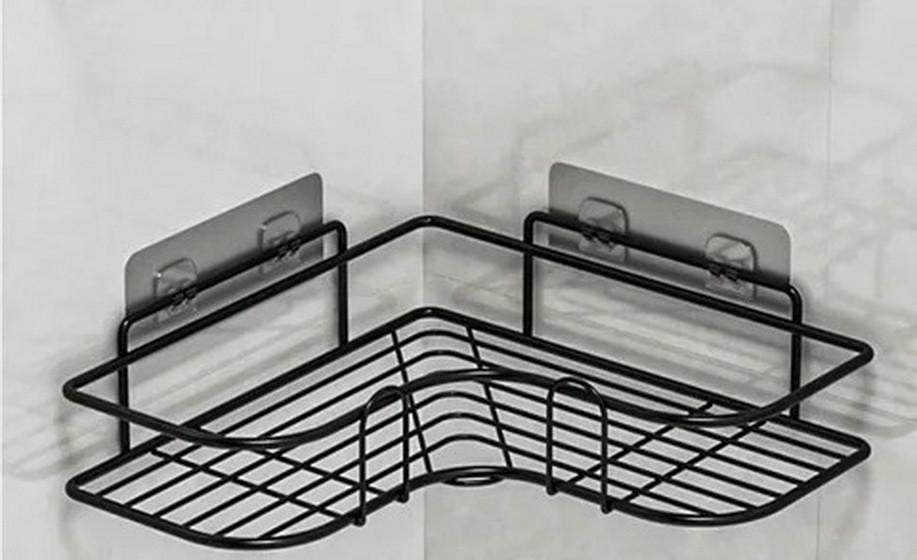 Полка для ванной комнаты угловая металл 1 ярус на самоклейке Черный (5905)
