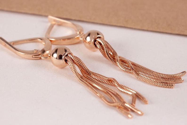 Сережки висюльки з червоного золота (1625076726)