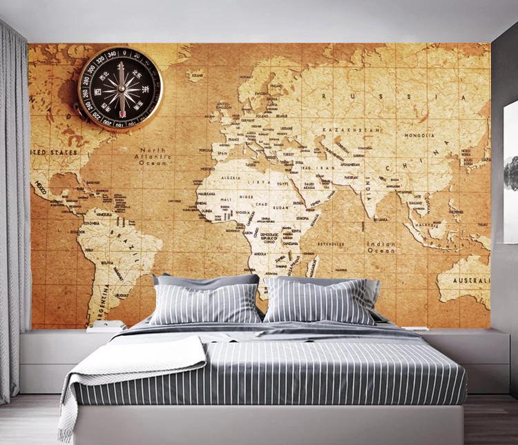 Фотообои флизелиновые для спальни/зала/кухни моющиеся Карта мира и компас