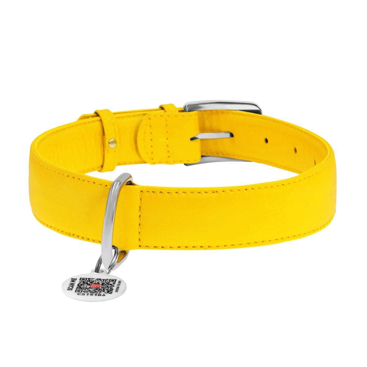 Ошейник для собак кожаный Waudog Glamour с QR паспортом 35 мм х 46-60 см Желтый (33228 Col)