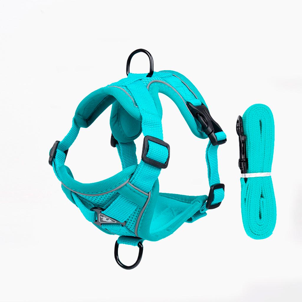 Шлейка для мелких пород животных мягкая со светоотражающими вставками и поводком 1,5 м M Голубой (25906005)