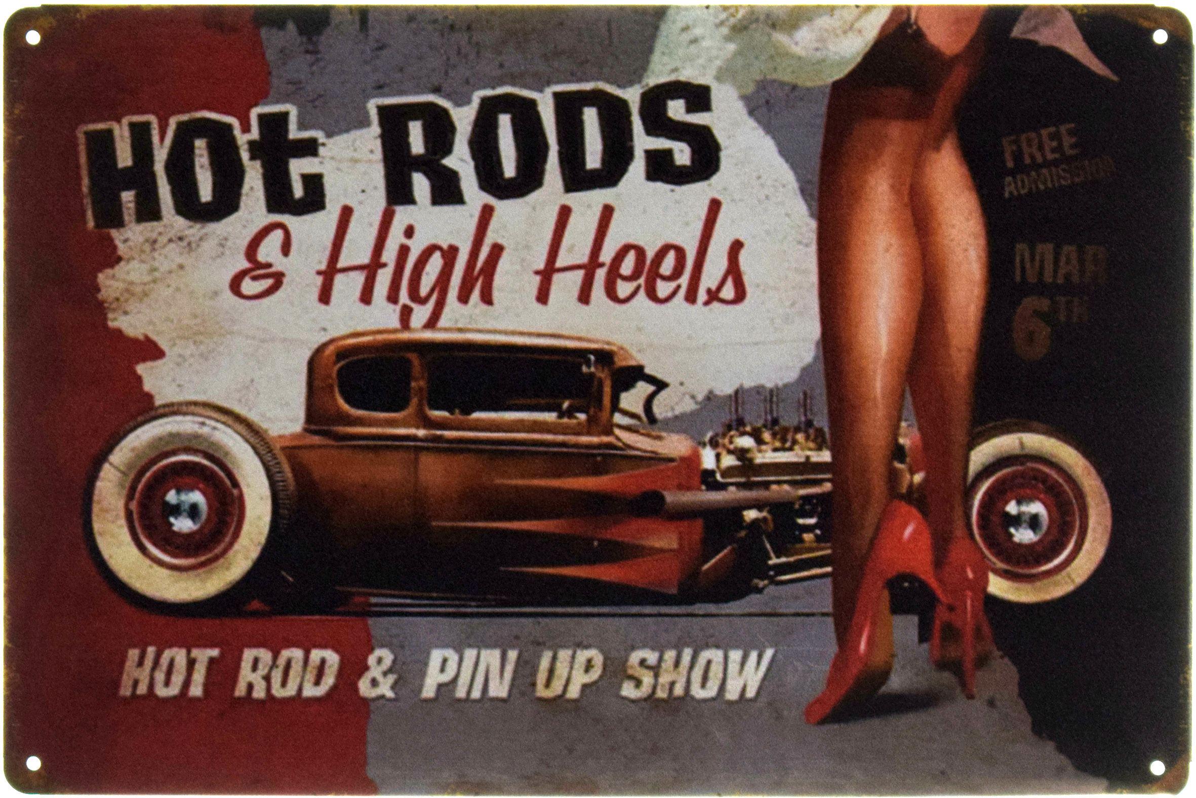 Табличка металлическая "Hot Rods High Heels" 20x30 см (ms-103686)