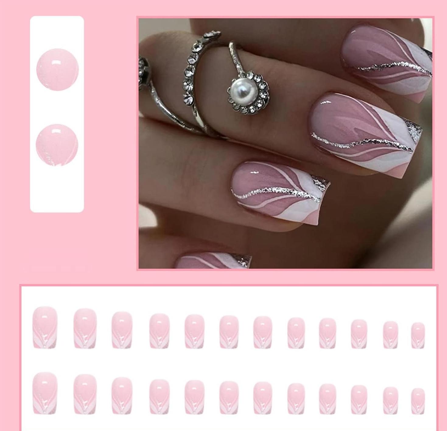 Накладные ногти с дизайном Квадрат и клеевыми пластинами 24 шт. Белый с серебристым (2689612505) - фото 3 Накладные ногти с дизайном Квадрат и клеевыми пластинами 24 шт. Белый с серебристым (2689612505) - фото 3