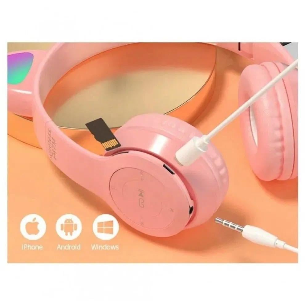 Навушники бездротові P47 Кішка Bluetooth 5.0 світяться з мікрофоном Рожевий (2259644595) - фото 5