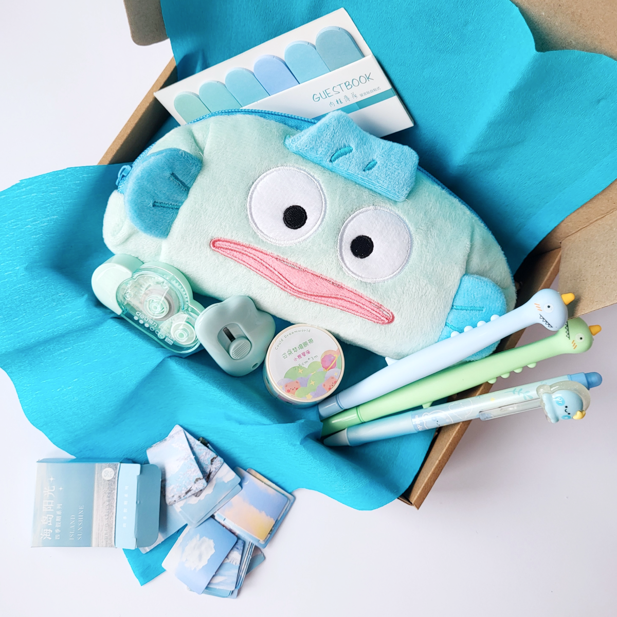 Подарунковий набір канцелярії в корейському стилі Sanrio Hangyodon 9 предметів Блакитний (352)