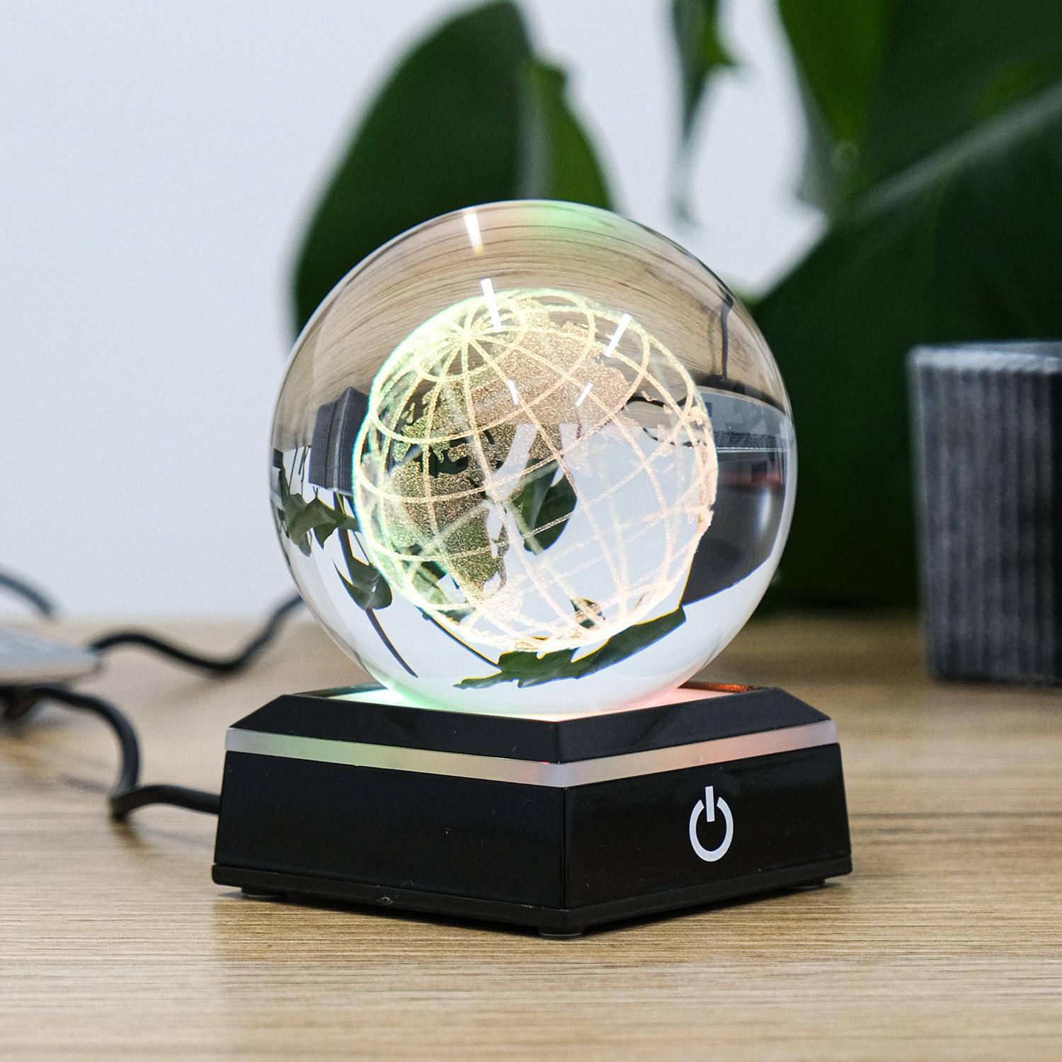 Сфера 3D Гранд Презент Земля лазерна кришталева з LED підсвічуванням та USB 10,7х6,7 см (MH-Q0199-2-8D)