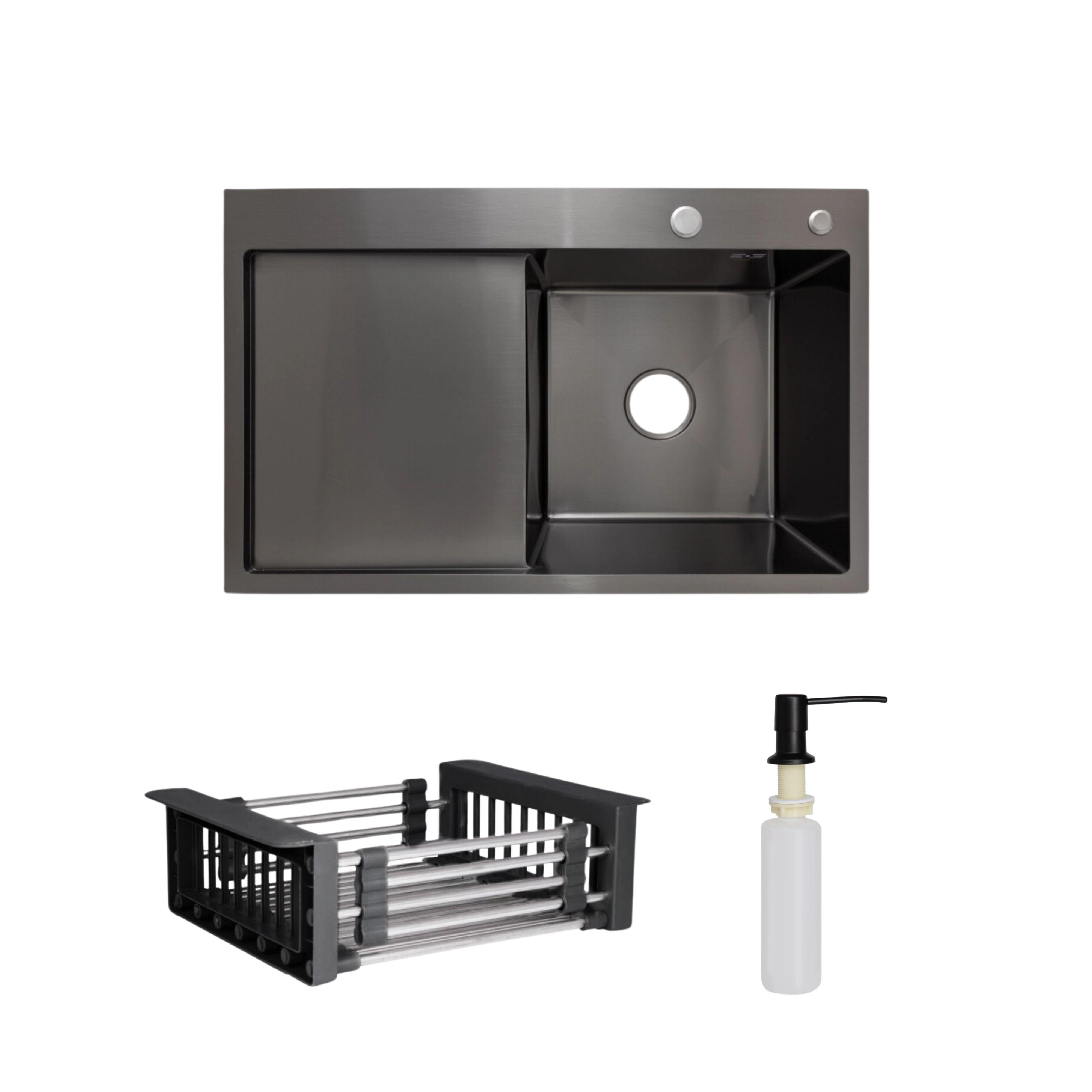 Комплект для кухні Lidz Handmade H7849BL мийка інтегрована крило зліва PVD/дозатор/K01B корзина Black (23623065)