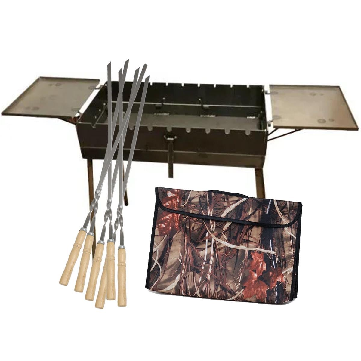 Мангал-чемодан 3 мм на 9 шампуров со столиками 570х300х150 мм c чехлом и набором шампуров
