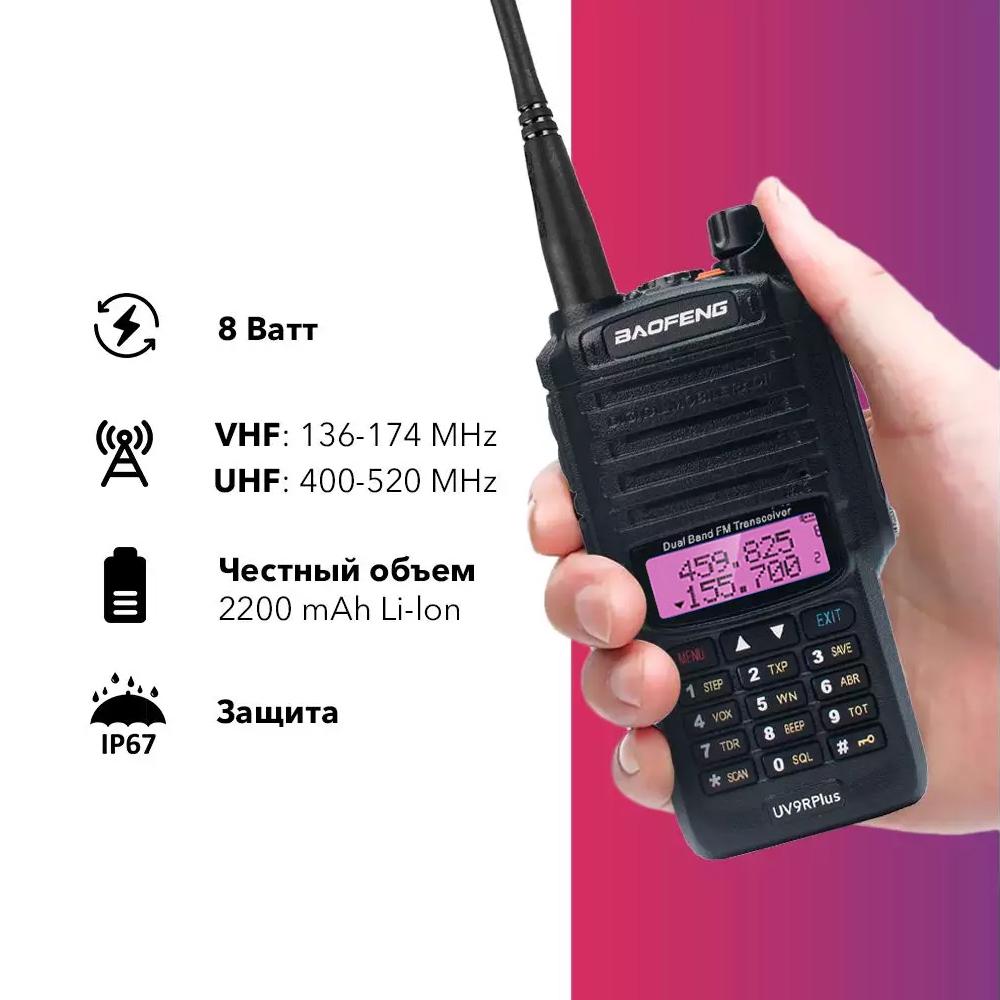 Рация Baofeng UV-9R Plus MK1 UHF/VHF IP67 8 Вт Li-ion 1800 мАч (8217) - фото 2