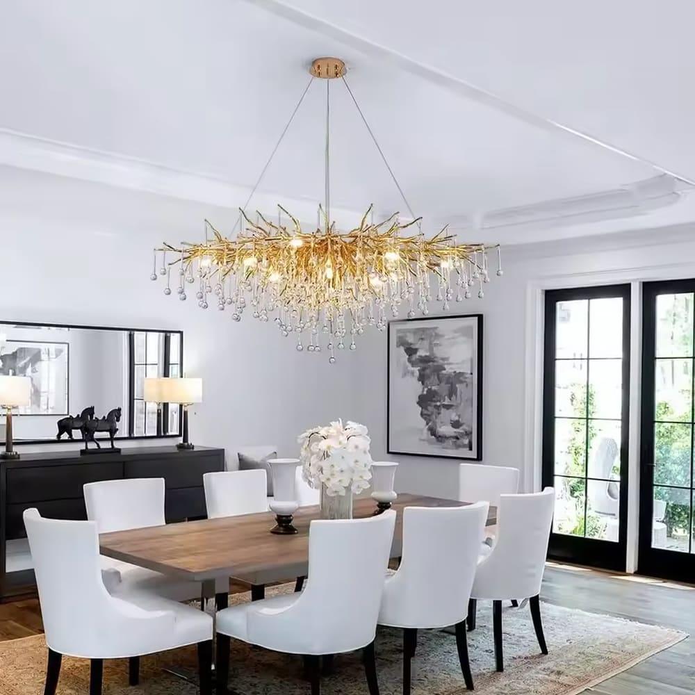 Люстра видовжена підвісна із кришталевими крапельками 100х50 см (704L GD/CL)