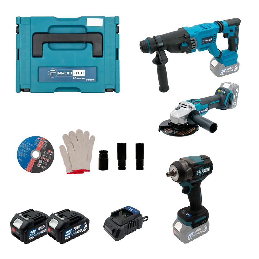 Набір електроінструментів акумуляторний PROFI-TEC Combo Set 3/7 PBH201/DGA20/PTW502 2хPT2040MP 4.0 Aг/ЗП BC20V (007164)