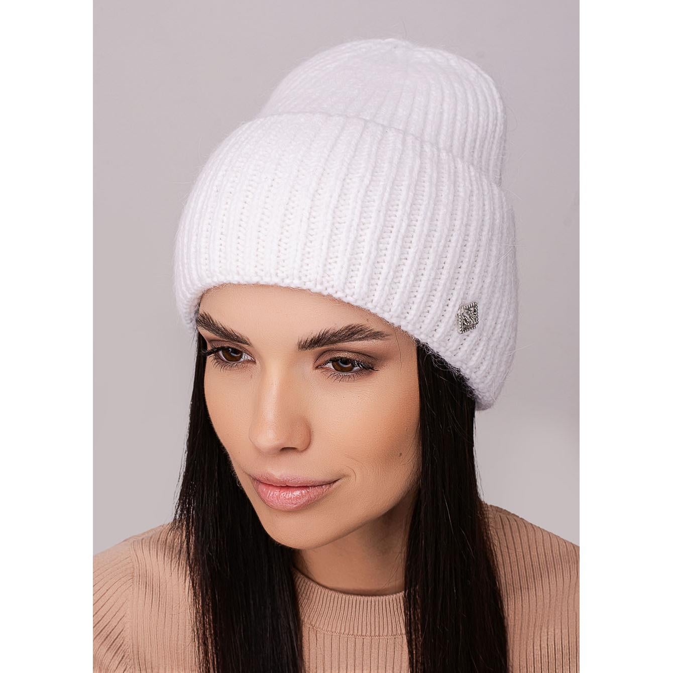 Шапка женская ангоровая без подкладки с отворотом Leks КОМФОРТ One size Белый (273022)