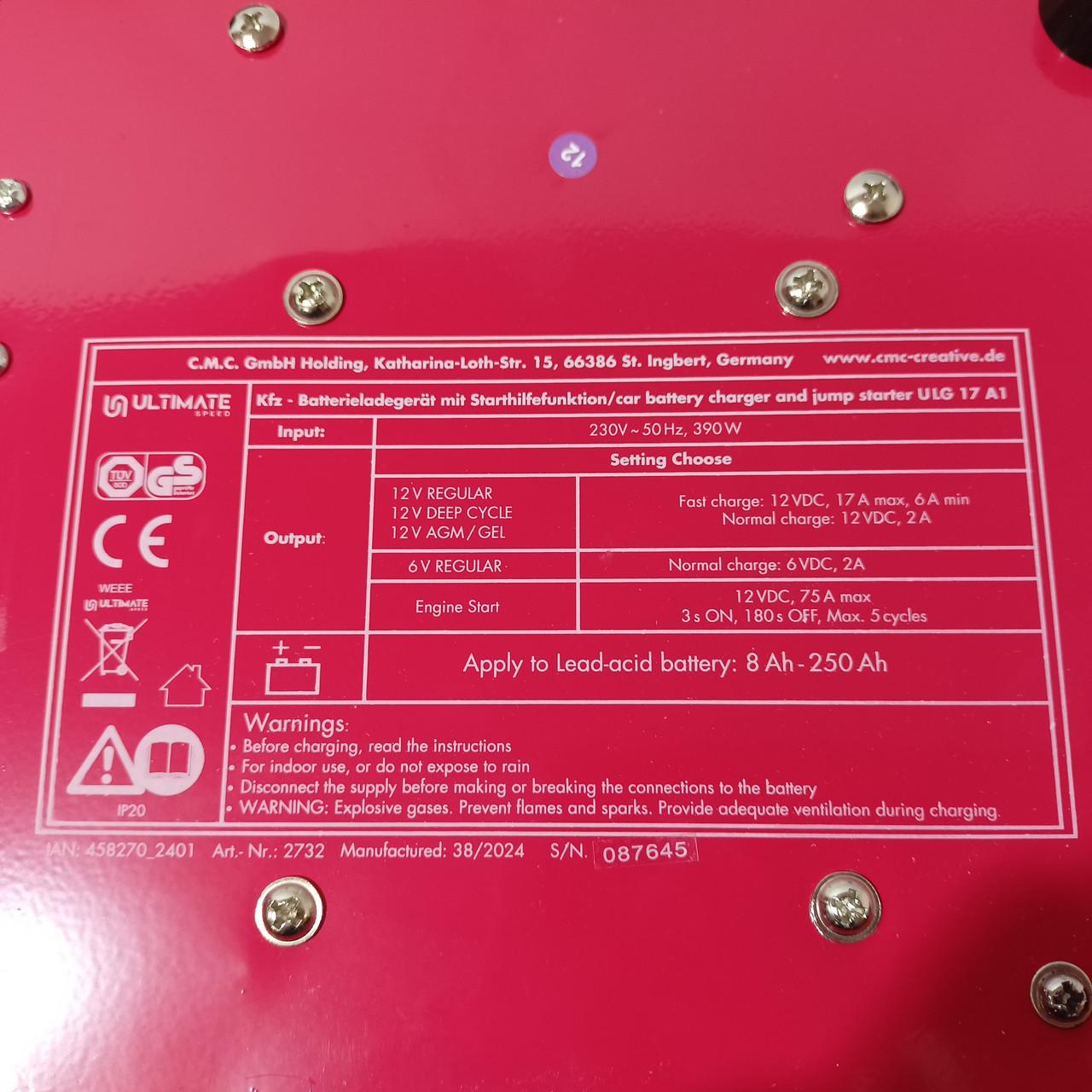 Пуско-зарядное устройство для аккумуляторов Ultimate Speed ULG 17 A1 2025 г 17 A 250 Ач (ULG 17 A1 2025) - фото 9