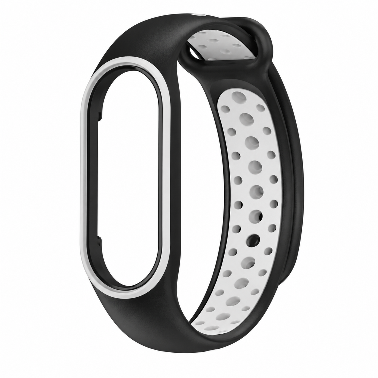Ремешок силиконовый спортивный для Xiaomi Mi Band 5/6/7 регулируемый ремешок Black/White (29770316)