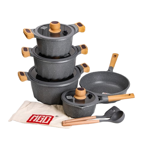 Набор посуды MGC 4 кастрюли алюминиевое толстое дно с лопаткой и половником Серый