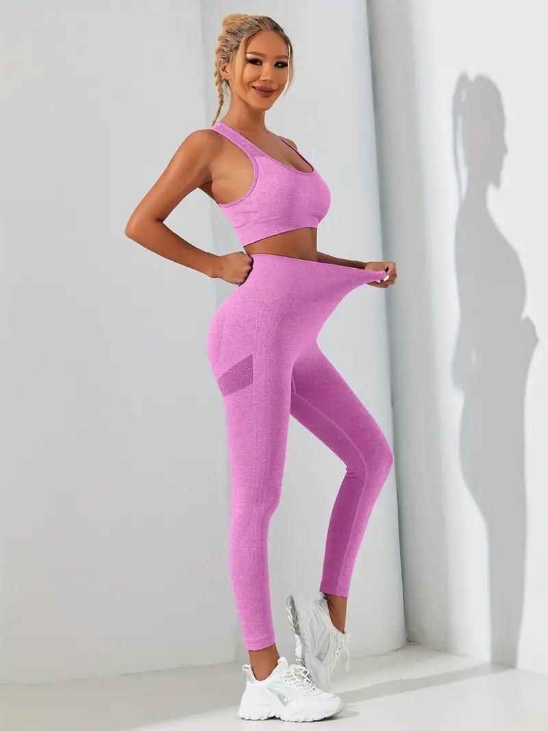 Костюм спортивный топ/леггинсы с чашками/пуш-ап эффектом L Розовый (PZ03L)