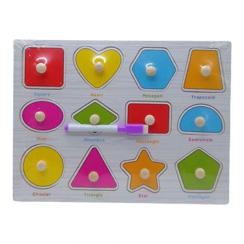 Пазли-вкладиші дерев'яні 2в1 геометричні фігури (30796)