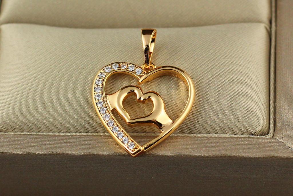 Кулон Xuping Jewelry Двойное сердечко 2 см 1,7 см Золотистый