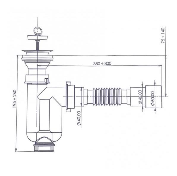 Сифон для мойки Bakimay PL1061 прямоточный с гофротрубой 1 1/2" 40x40/50 мм - фото 2