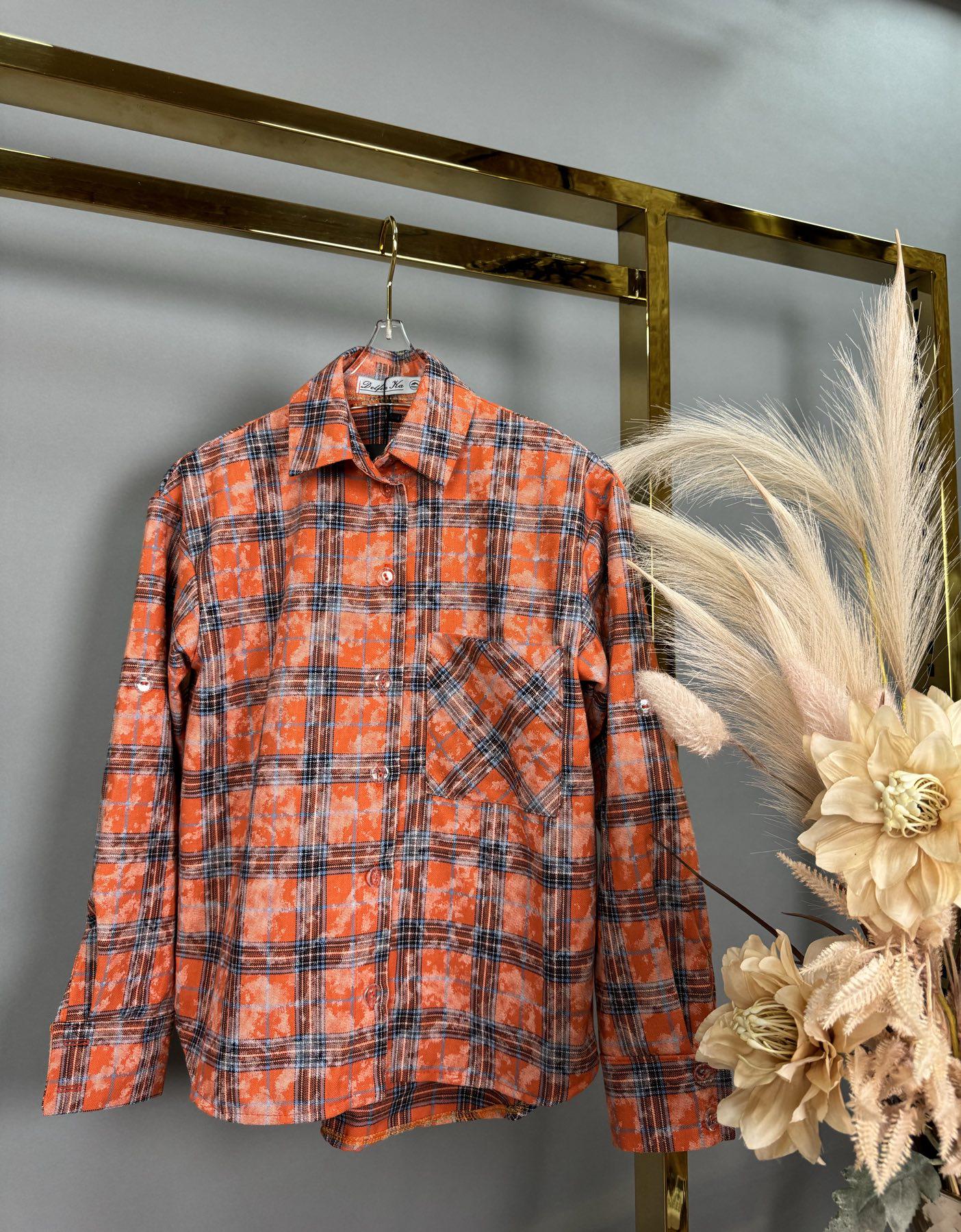 Сорочка в клітинку для дівчинки 158 см на 12 років Помаранчевий