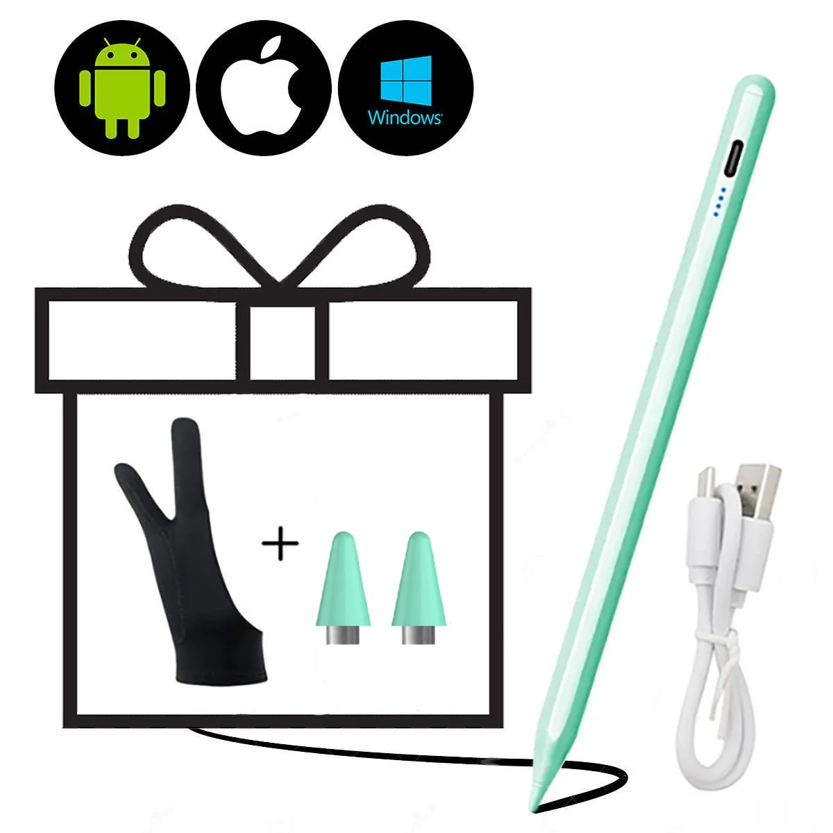 Стилус для планшета/мобильного телефона iOS/Android/Windows/2 наконечника/перчатка Зеленый мятный (181009) - фото 2 Стилус для планшета/мобильного телефона iOS/Android/Windows/2 наконечника/перчатка Зеленый мятный (181009) - фото 2