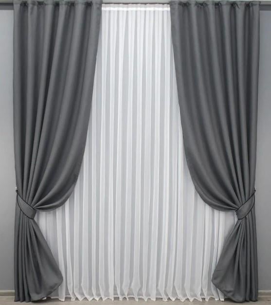 Шторы лен блекаут 1,5х2,7 м 2 шт. Серый (1355ш)