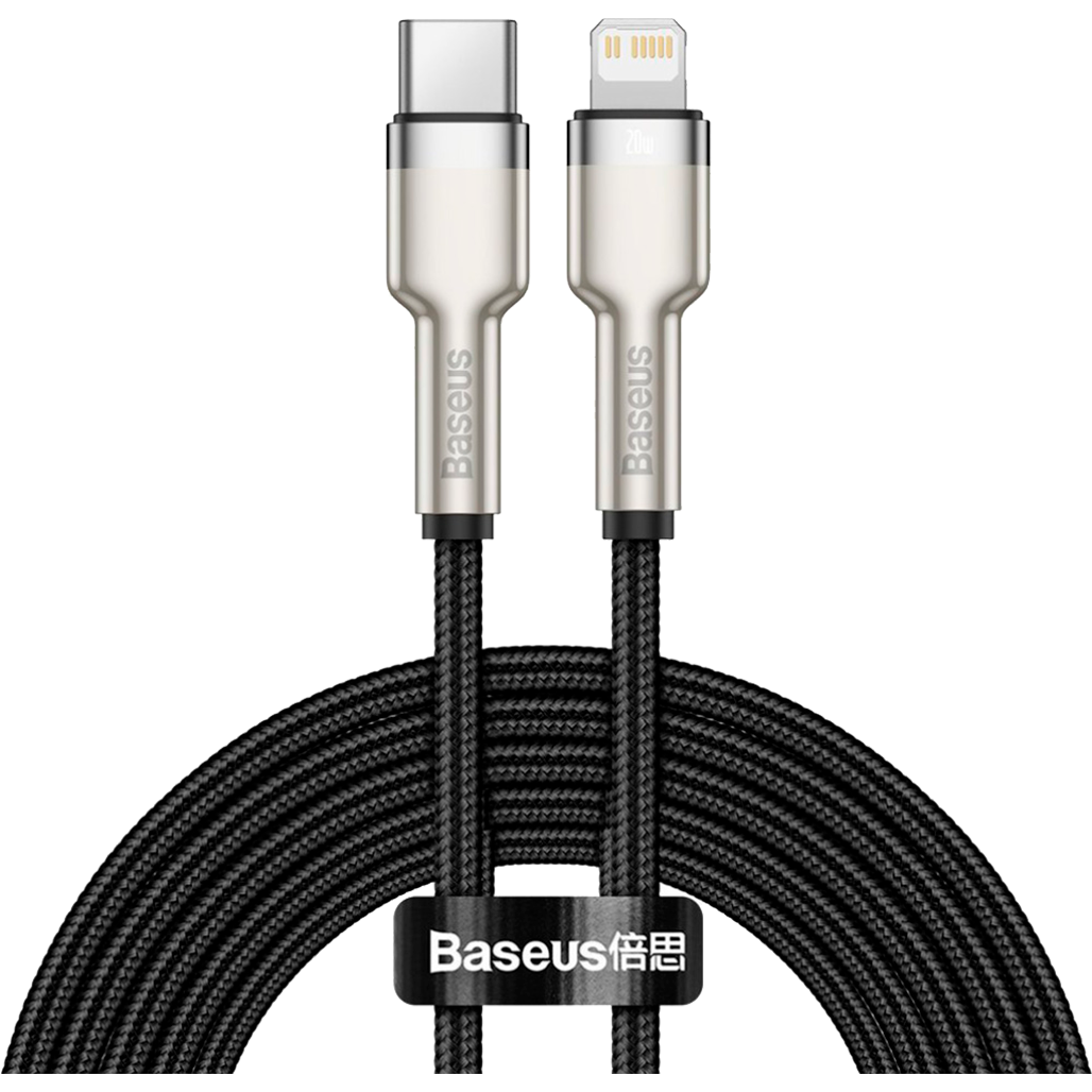 Кабель Baseus Cafule Metal Type-C to Lightning PD 20W 2m Black (CATLJK-B01) - фото 1 Кабель Baseus Cafule Metal Type-C to Lightning PD 20W 2m Black (CATLJK-B01) - фото 1