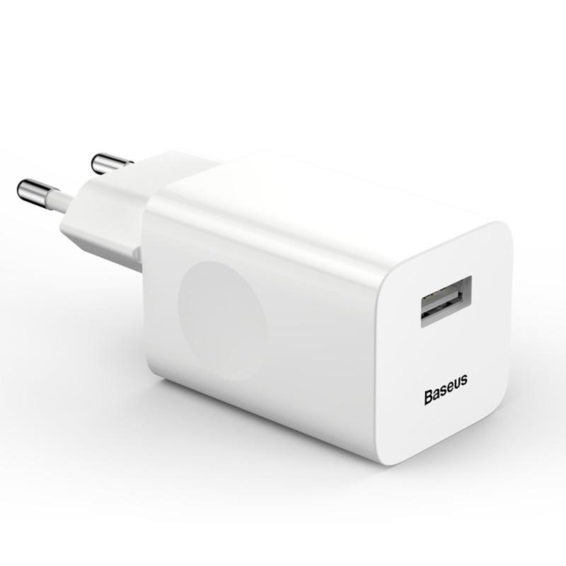 Сетевое зарядное устройство Baseus For Qi Quick Charge 1 USB 2.4A QC 3.0 White - фото 1