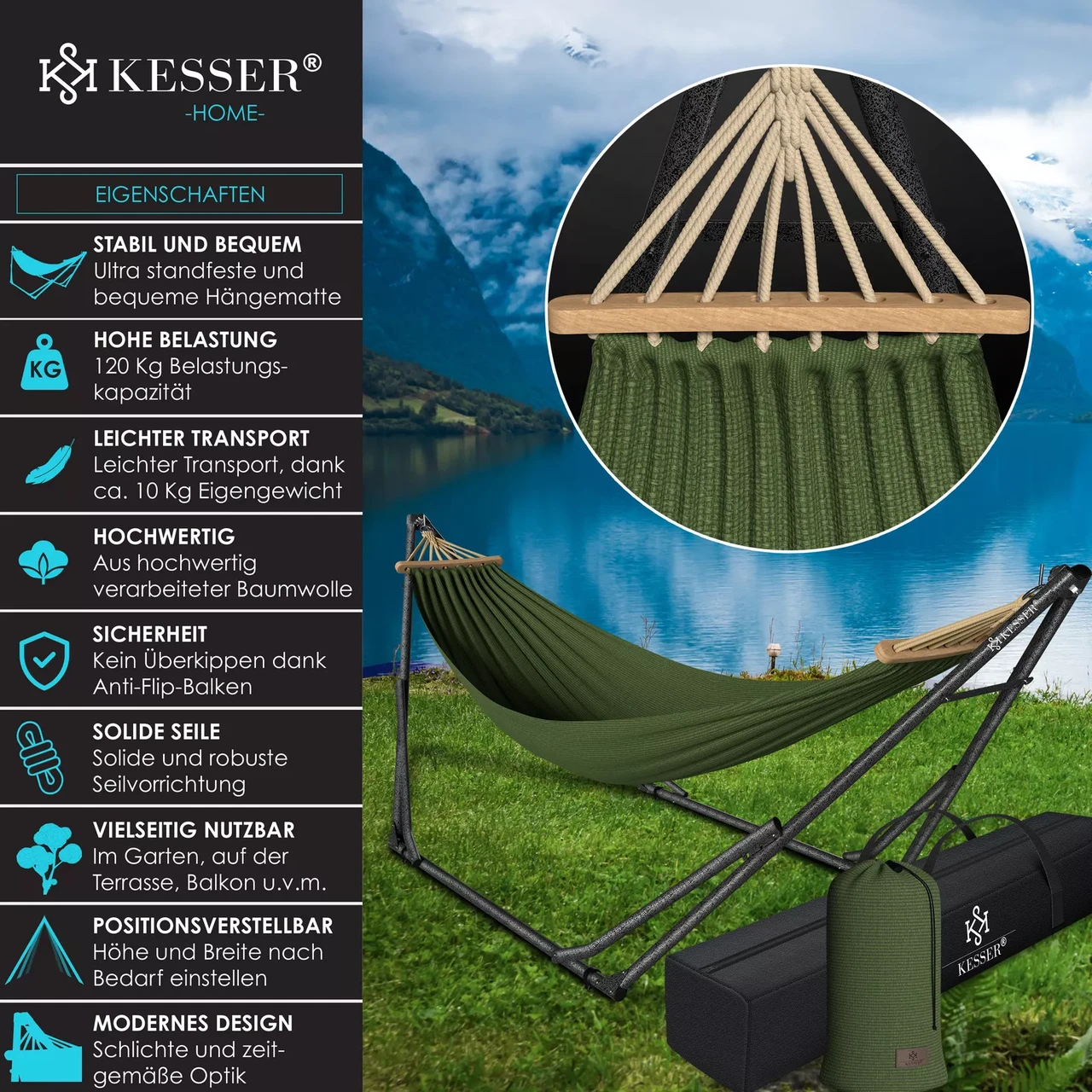 Гамаки KESSER підвісний для саду та дачі 200 кг 360x120x115 см (4260729115577) - фото 6 Гамаки KESSER підвісний для саду та дачі 200 кг 360x120x115 см (4260729115577) - фото 6