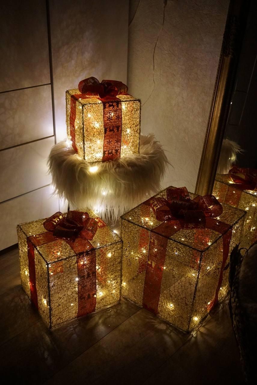 Гірлянда світлодіодна Подарунки новорічна на батарейках Золотий з червоним (1257) - фото 2