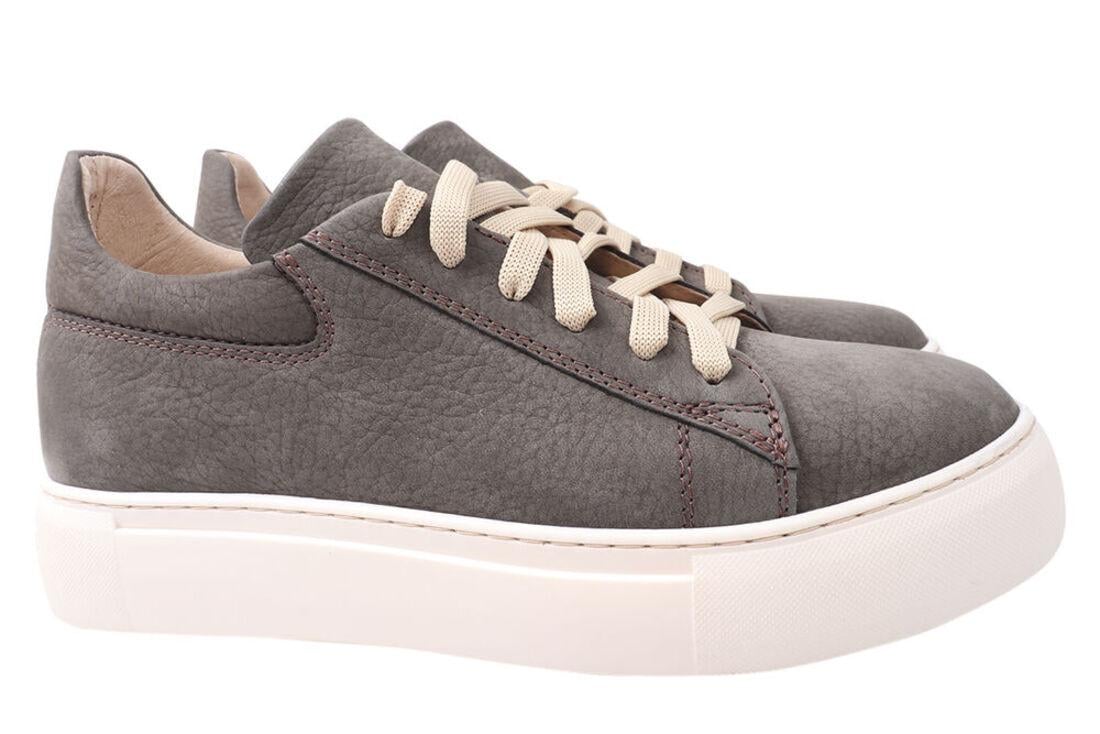 Кеды женские Vadrus из кожи-нубука на низком ходу на шнуровке Серый (323-21DTC 36)