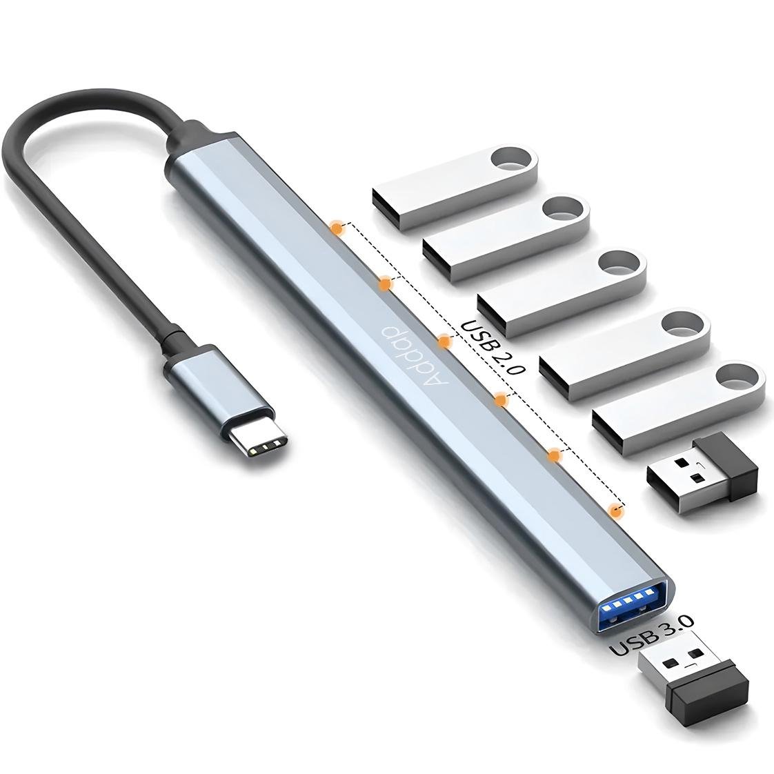 Концентратор/розгалужувач USB Type-C Addap UH-04С для ноутбука на 7 портів USB Gray - фото 4 Концентратор/розгалужувач USB Type-C Addap UH-04С для ноутбука на 7 портів USB Gray - фото 4
