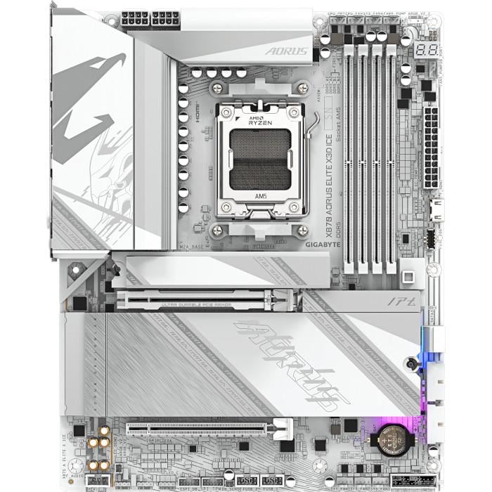 Материнська плата GIGABYTE AORUS X870 Elite X3D Ice ATX sAM5 AMD X870 4xDDR5 4xM.2 2xSATA HDMI 2xUSB4 5 GbE White (31330341)