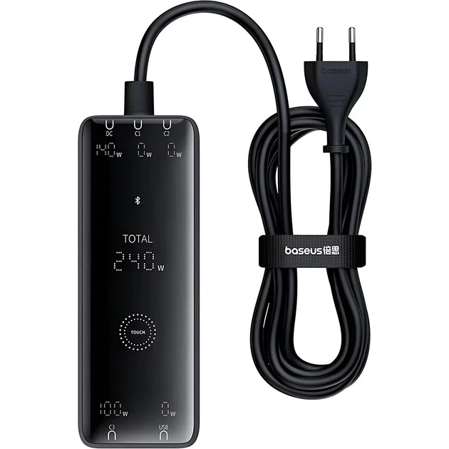 Зарядное устройство сетевое BASEUS Digital GaN Intelligent Desktop Fast Charger 240W 3Type-C/USB/DC/Cable DC to DC P10163901113-00 Black