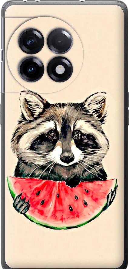 Чехол на OnePlus 11R Енотик с арбузом (4605u-2939-42517)