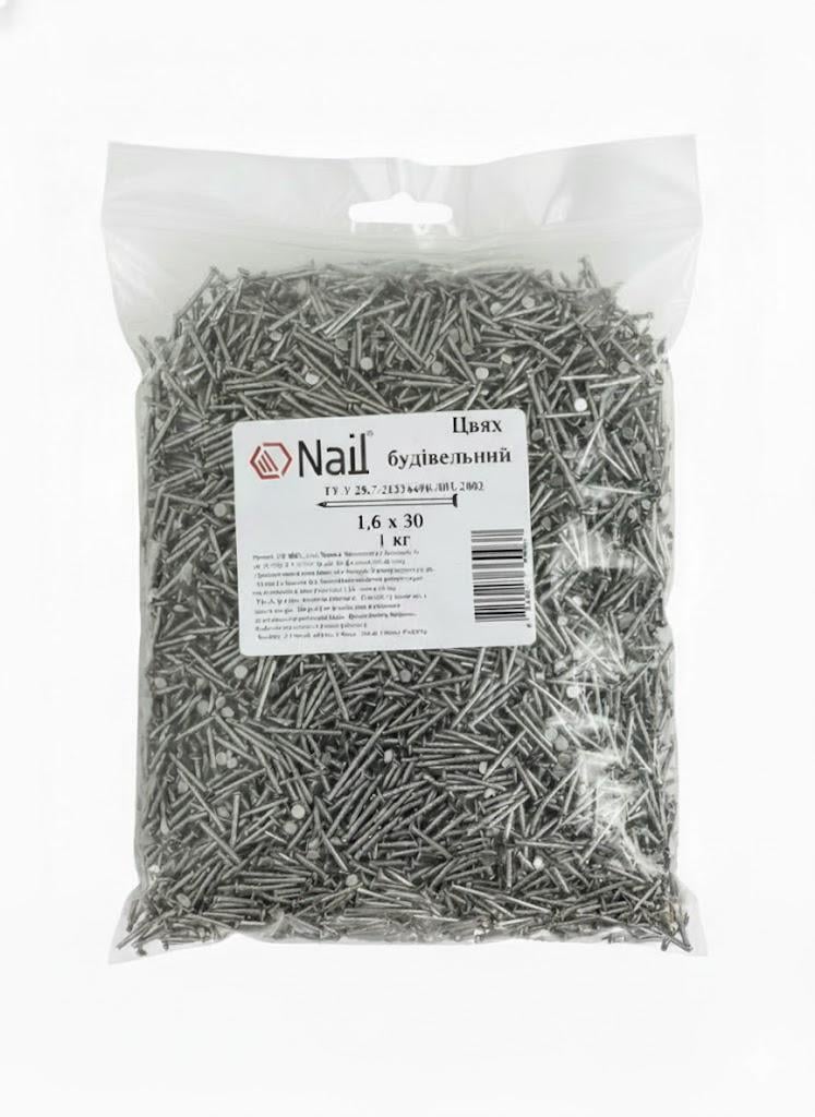 Гвозди строительные Nail 1,6х30 DIN 1151 бп упаковка 1 кг (405144)