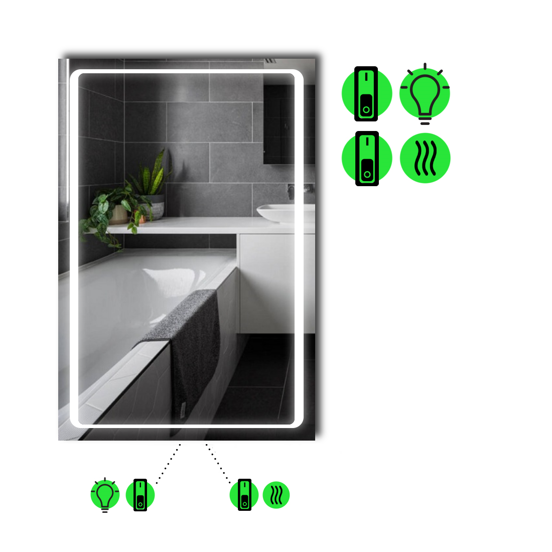 Зеркало с LED подсветкой Emma с подогревом и двумя механическими включателями 60x80 см (Emma24) Зеркало с LED подсветкой Emma с подогревом и двумя механическими включателями 60x80 см (Emma24)