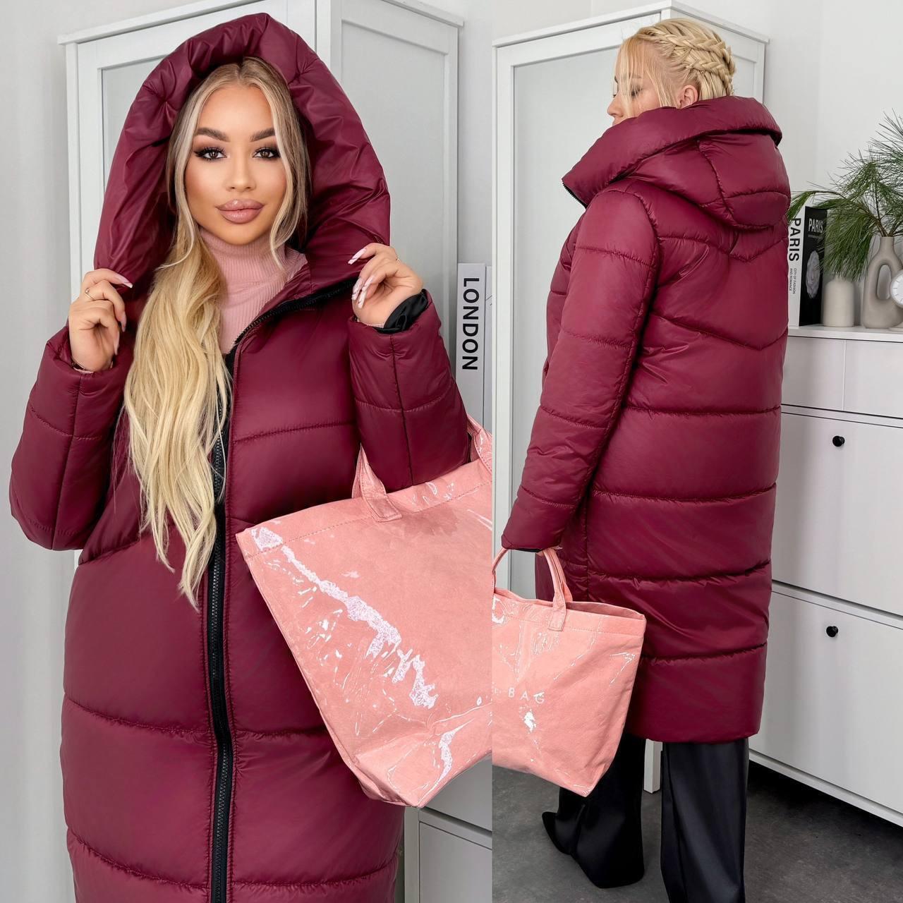 Пуховик жіночий зимовий подовжений до -20°С батал 6XL-7XL Марсала (OV-1099MAR-6XL-7XL) - фото 9